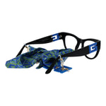 Guess Black Women Glasses Frame with black full-rim plastic cat eye design, demo lenses, and matching eyewear chain included.