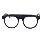 Yohji Yamamoto Black Men Glasses Frame, black full-rim aviator style with plastic demo lenses. Size: 52-20-145, includes branded soft case.