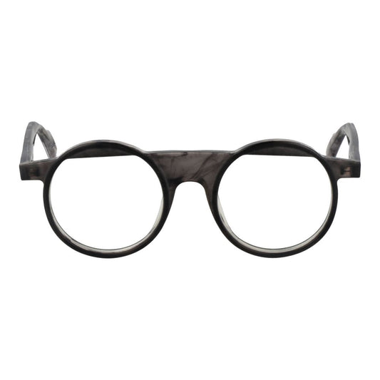 Yohji Yamamoto Gray Men Glasses Frame with round full-rim plastic frame and demo lenses, ideal for stylish look.