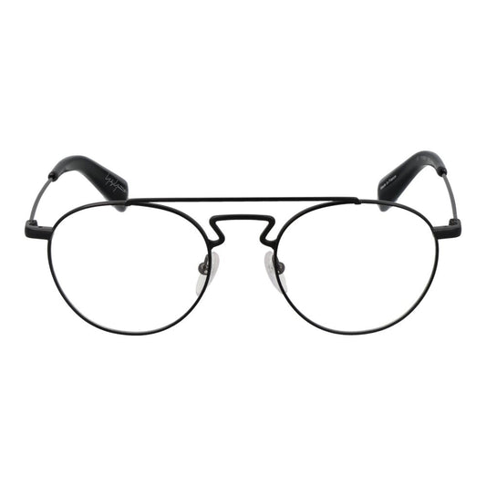 Yohji Yamamoto Black Men Glasses Frame in aviator style, full-rim metal, black frame, demo lenses, size 50-20-145.