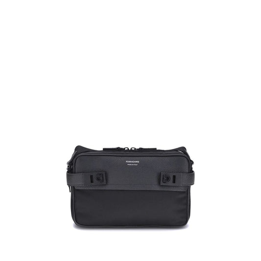 Ferragamo Black Calf Leather Bos Taurus Shoulder Bag