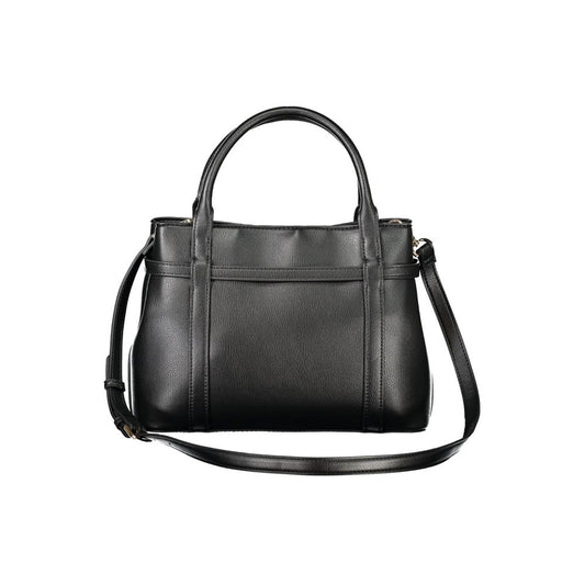 Mario Valentino Black Polyethylene Women Handbag with handles and shoulder strap, showcasing its sleek design and spacious compartments.