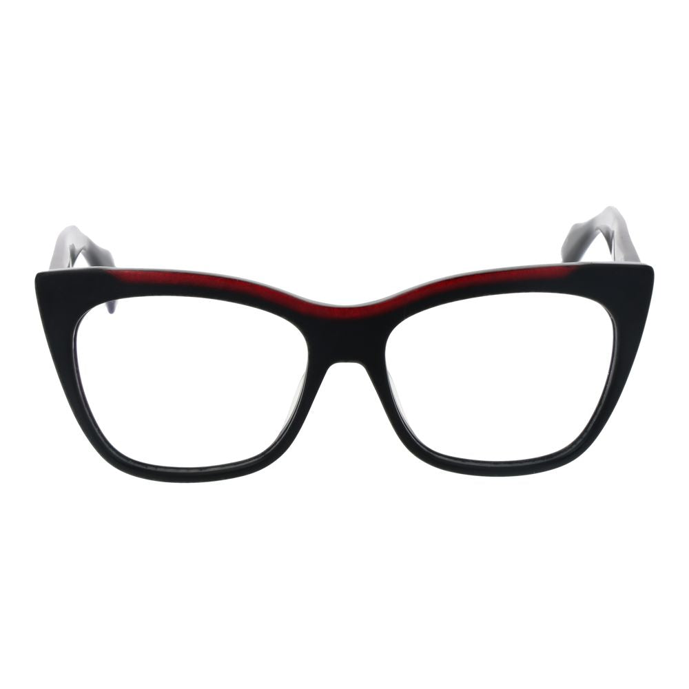 Yohji Yamamoto Black Men Glasses Frame, cat eye style, black plastic, full-rim. Includes blue-filter lenses. Size 54-16-145.