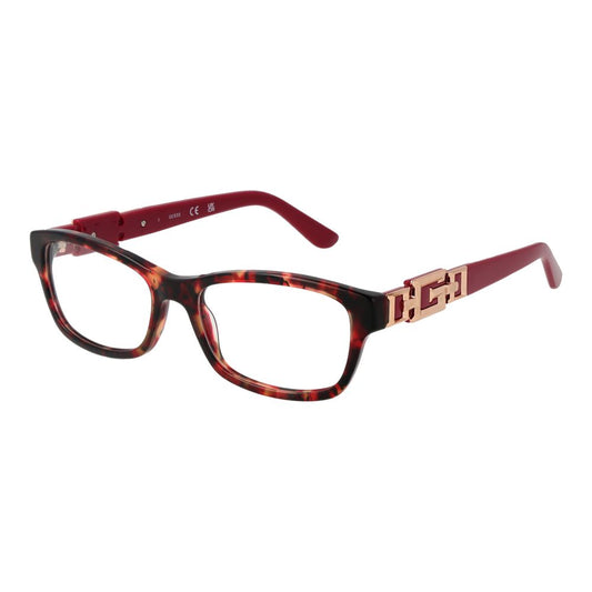 Guess Red Women Glasses Frame, rectangle full-rim acetate with demo lenses, 51-16-145 size, red color, for women.