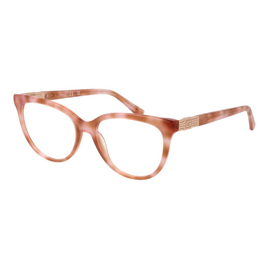 Guess Beige Women Glasses Frame, full-rim butterfly style with plastic beige frame, model size 52-16-140, includes branded case.