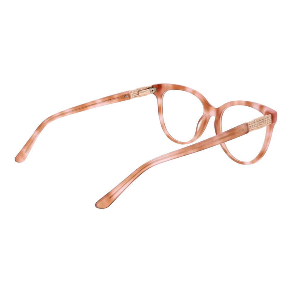 Guess Beige Women Glasses Frame, butterfly style full-rim plastic with demo lenses; temples 140mm, bridge 16mm, frame color beige.