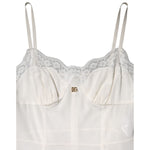 Dolce & Gabbana White Lace DG Logo Silk Dress Sleepwear