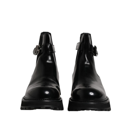 Dolce & Gabbana Black Belted DG Logo Men Chelsea Boots Shoes