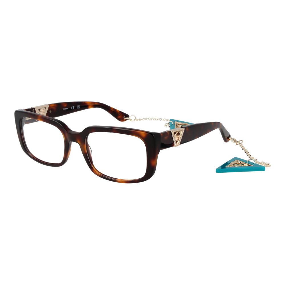 Guess Brown Women Glasses Frame in full-rim acetate, includes branded case and chain, size 53-19-145.