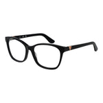 Guess Black Women Glasses Frame in acetate, full-rim, square style with demo lenses; includes branded case, spring hinge; size 53-15-140.