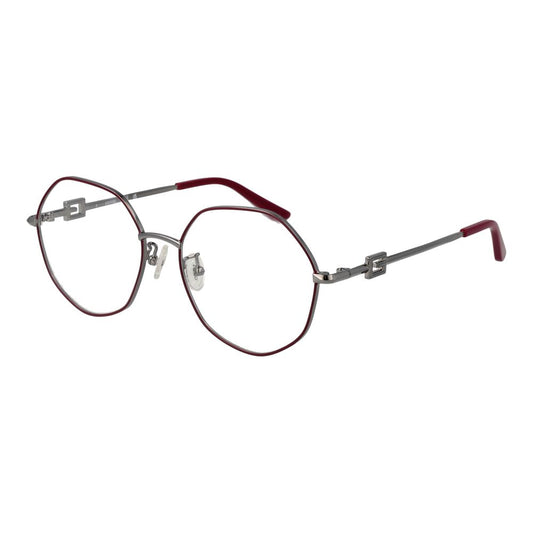 Guess Red Women Glasses Frame with metal full-rim design, square style, and demo plastic lenses. Includes branded case.