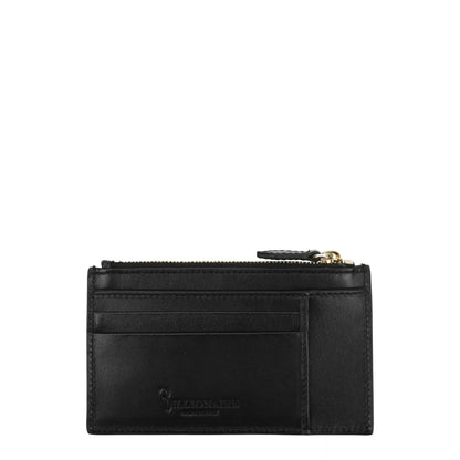 Billionaire Italian Couture Black Crocodile Cardholder, luxury leather document holder with front logo and gold accents, 7.5x13 cm.