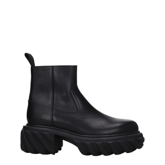 Off-White Black Leather Ankle Boots