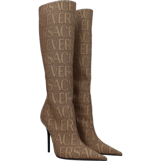 Versace Beige Fabric High Heel Boots