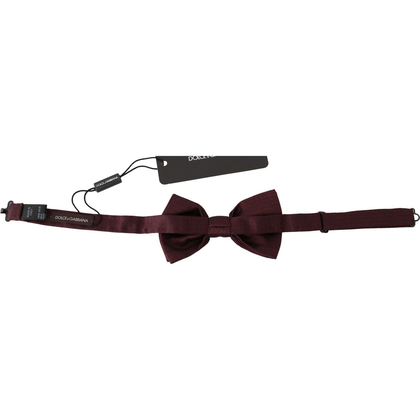 Dolce & Gabbana silk polka dot bow tie in maroon with adjustable neck strap, brand new with tags.