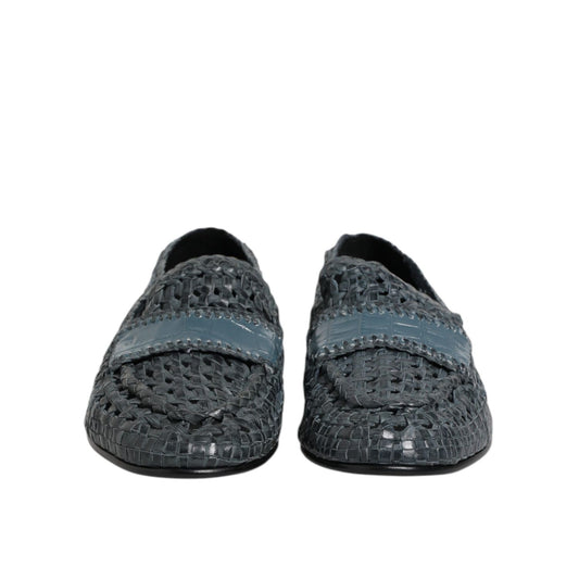 Dolce & Gabbana Blue Woven Raffia Slip On Loafers Shoes