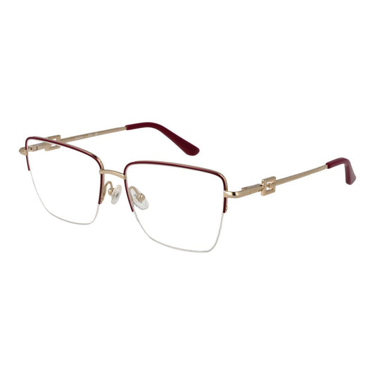 Guess Red Women Glasses Frame, half-rim, metal rectangle with demo lenses, 55-16-140 size, red color, includes branded case