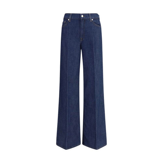 7FOR Blue Cotton Jeans Denim - Lotta Alona wide leg jeans in lightweight blend, featuring a classic five-pocket design and zip front.