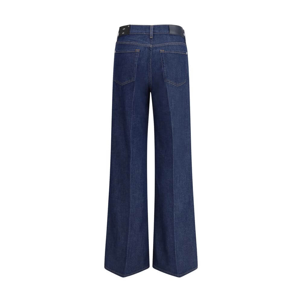 7FOR Blue Cotton Jeans Denim back view, wide leg, lightweight modal blend, five-pocket design, ideal for relaxed refined look.