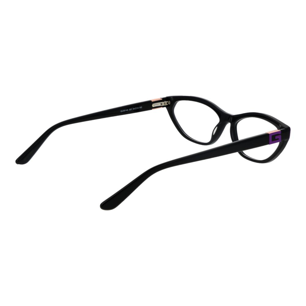 Guess Black Women Glasses Frame in cat eye style, full-rim acetate with spring hinge, includes branded case, size 54-14-145.