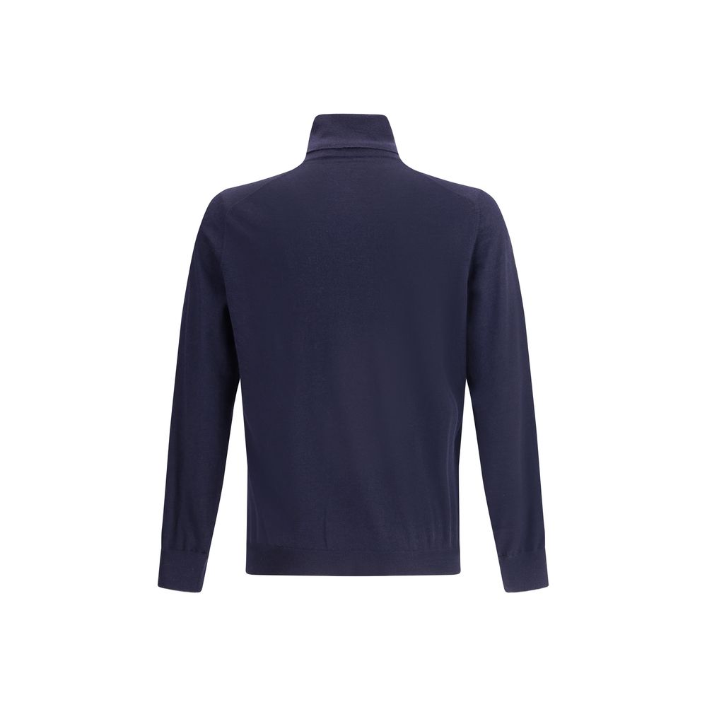 Brunello Cucinelli Blue Fleece Wool Turtleneck