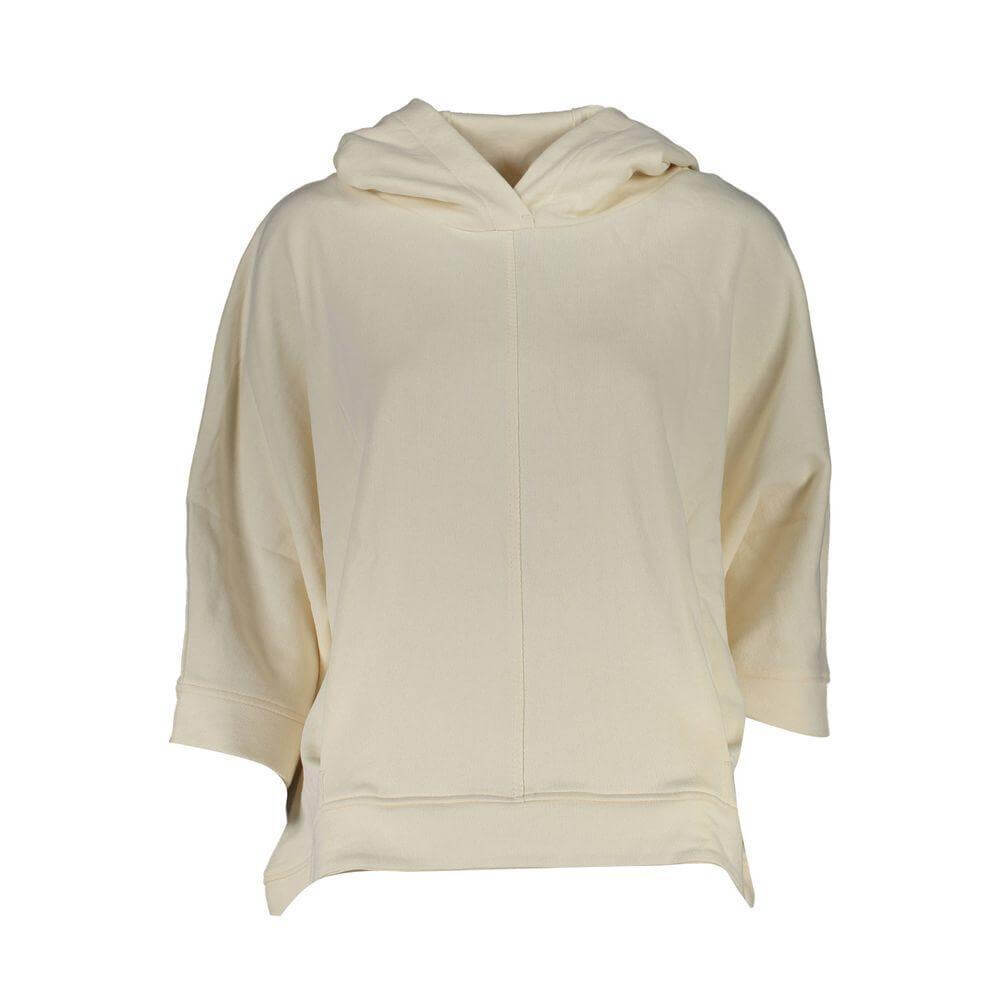 North Sails White Cotton Sweater featuring 3/4 sleeves, hood, and organic fibers with logo print and central pockets.