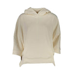 North Sails White Cotton Sweater featuring 3/4 sleeves, hood, and organic fibers with logo print and central pockets.