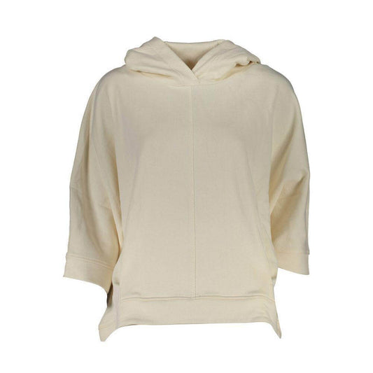 North Sails White Cotton Sweater featuring 3/4 sleeves, hood, and organic fibers with logo print and central pockets.