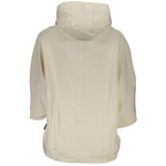 Back view of North Sails White Cotton Sweater with hood, 3/4 sleeves, two pockets, logo print, made from organic fibers.