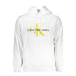 Calvin Klein White Cotton Sweater with hood, long sleeves, central pocket, contrasting details, print, embroidery, logo, organic cotton