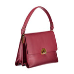 Coccinelle Red Leather Handbag with removable shoulder handle, adjustable strap, exterior pocket, two compartments, and switch closure.