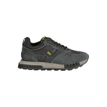 Blauer Black Polyester Sneaker with contrasting details, laces, and removable footbed, featuring brand logo. Stylish sports shoe.