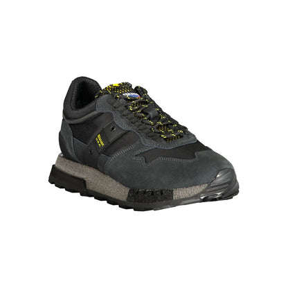 Blauer Black Polyester Sneaker with contrasting details, removable footbed, and logo on side view with laces.
