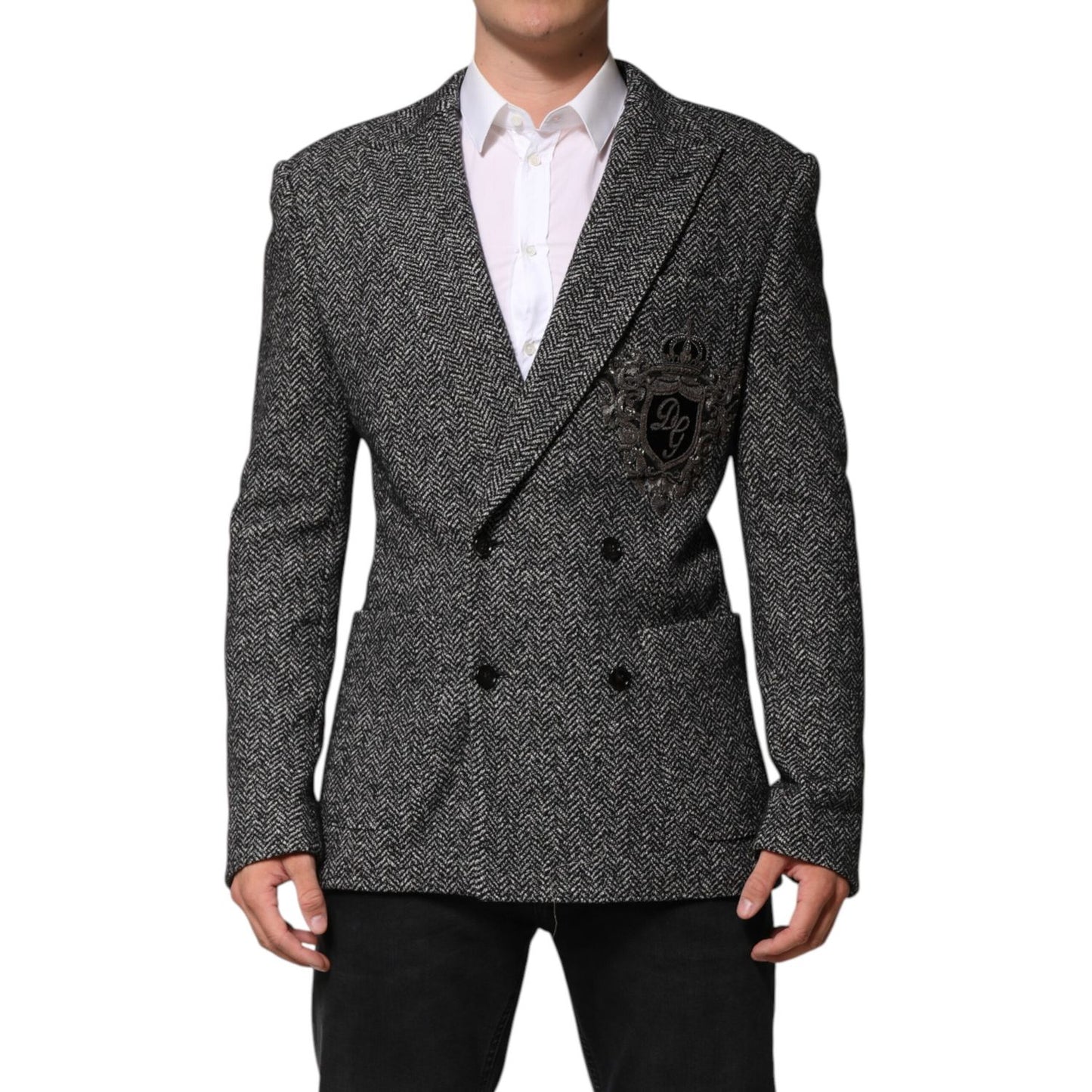 Dolce & Gabbana Dark Gray White Double Breasted Men Suit Blazer