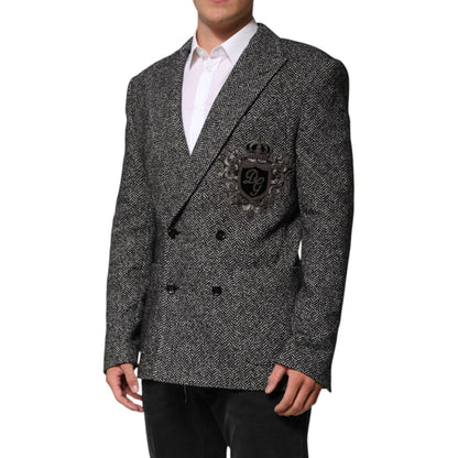 Dolce & Gabbana Dark Gray White Double Breasted Men Suit Blazer