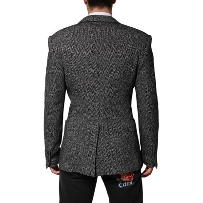 Dolce & Gabbana Dark Gray White Double Breasted Men Suit Blazer