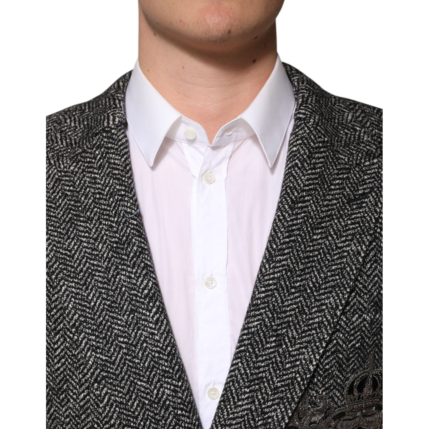 Dolce & Gabbana Dark Gray White Double Breasted Men Suit Blazer