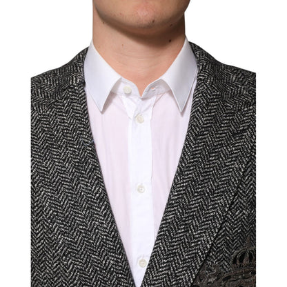 Dolce & Gabbana Dark Gray White Double Breasted Men Suit Blazer