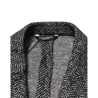 Dolce & Gabbana Dark Gray White Double Breasted Men Suit Blazer