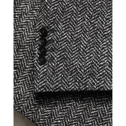 Dolce & Gabbana Dark Gray White Double Breasted Men Suit Blazer