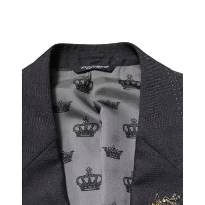 Dolce & Gabbana Dark Gray Bee Embroidery Wool Coat Blazer