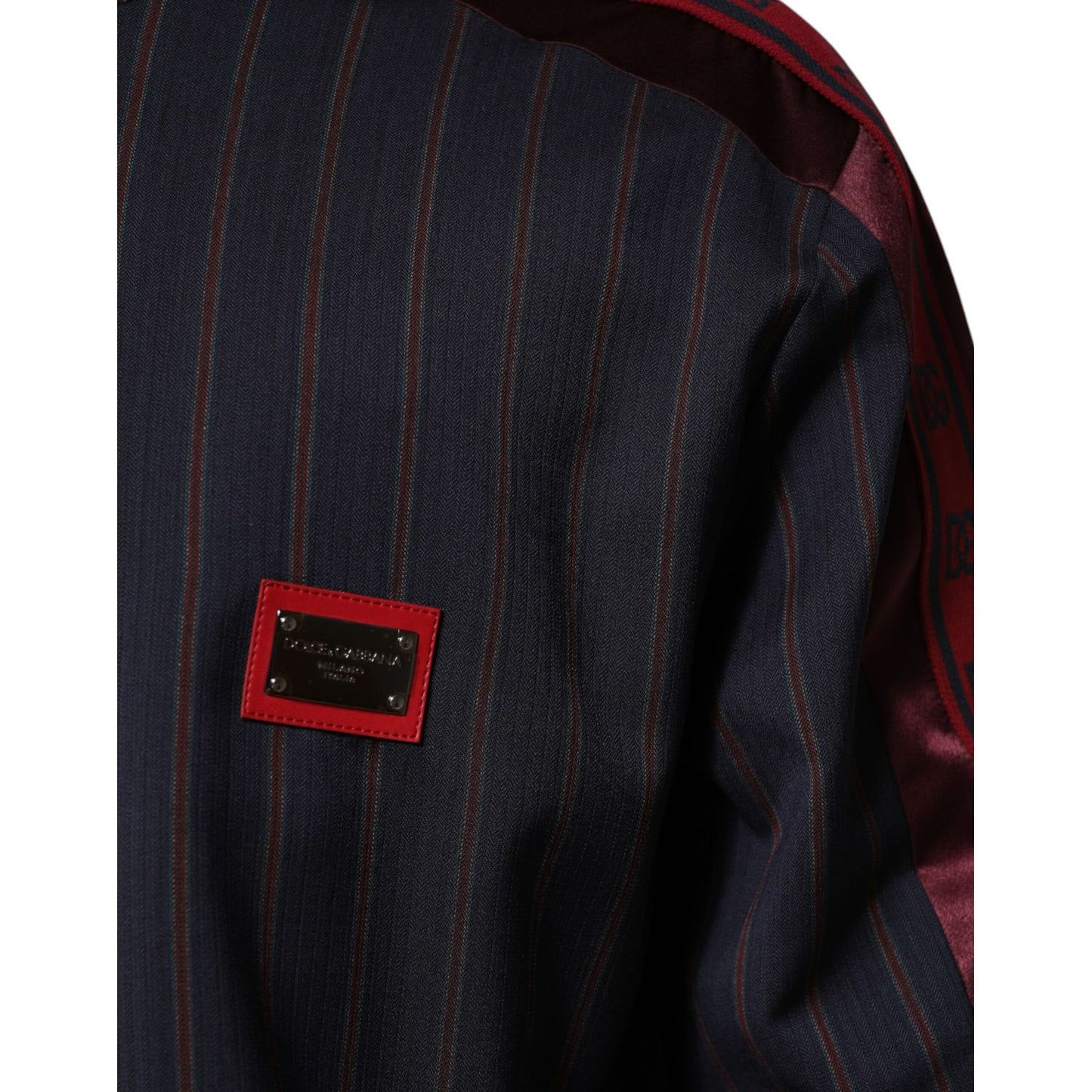 Dolce & Gabbana Blue Red Striped Logo Plaque Full Zip Jacket