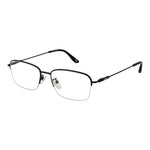 BMW Black Men Glasses Frame, titanium half-rim rectangle style with demo lenses, size 56-18-145, includes branded case.