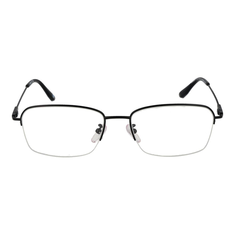 BMW Black Men Glasses Frame, black titanium half-rim design, demo lenses, rectangle style with branded case, size 56-18-145.