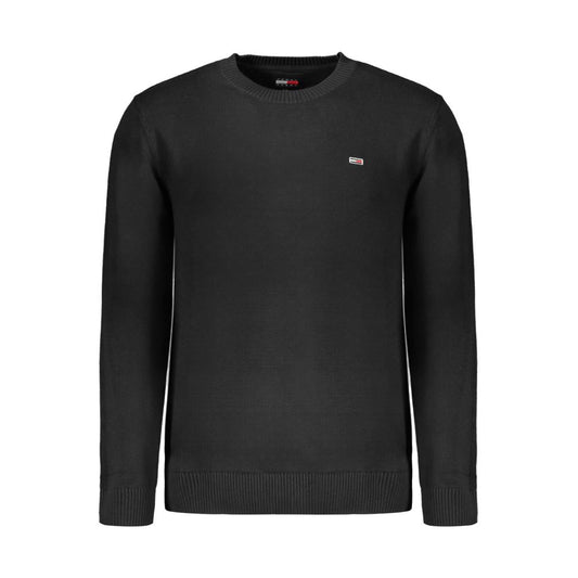 Tommy Hilfiger Black Cotton Sweater with long sleeves, crew neck, and logo applique made of 95% organic cotton.