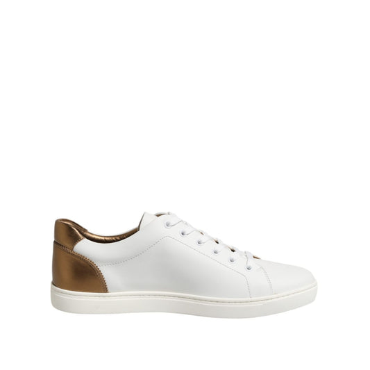 Dolce & Gabbana White Brown Leather Low Top Sneakers Shoes