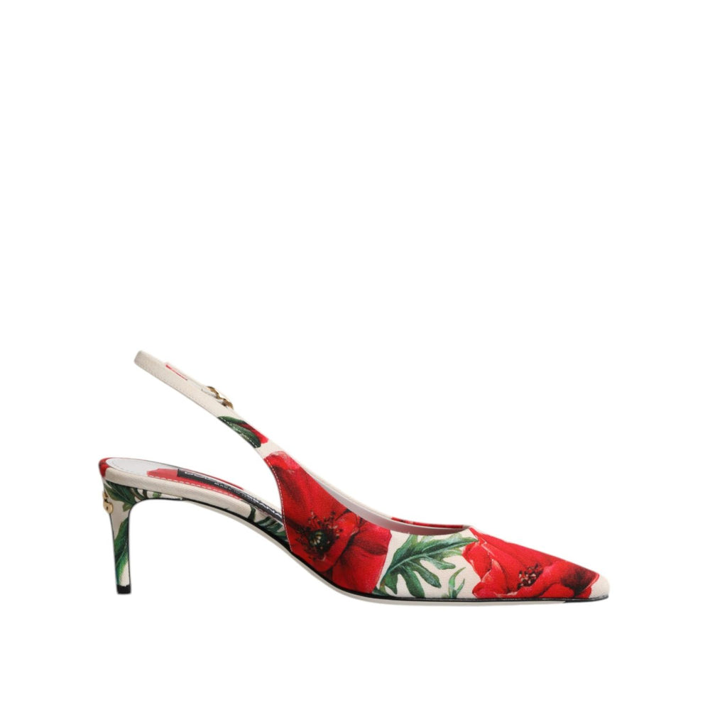 Dolce & Gabbana White Floral Heels Slingback Sandals Shoes LA11702-37