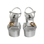 Dolce & Gabbana Silver Logo Ankle Strap Heels Sandals Shoes