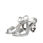 Dolce & Gabbana Silver Leather DG Heels Keira Sandals Shoes