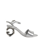 Dolce & Gabbana Silver Leather DG Heels Keira Sandals Shoes